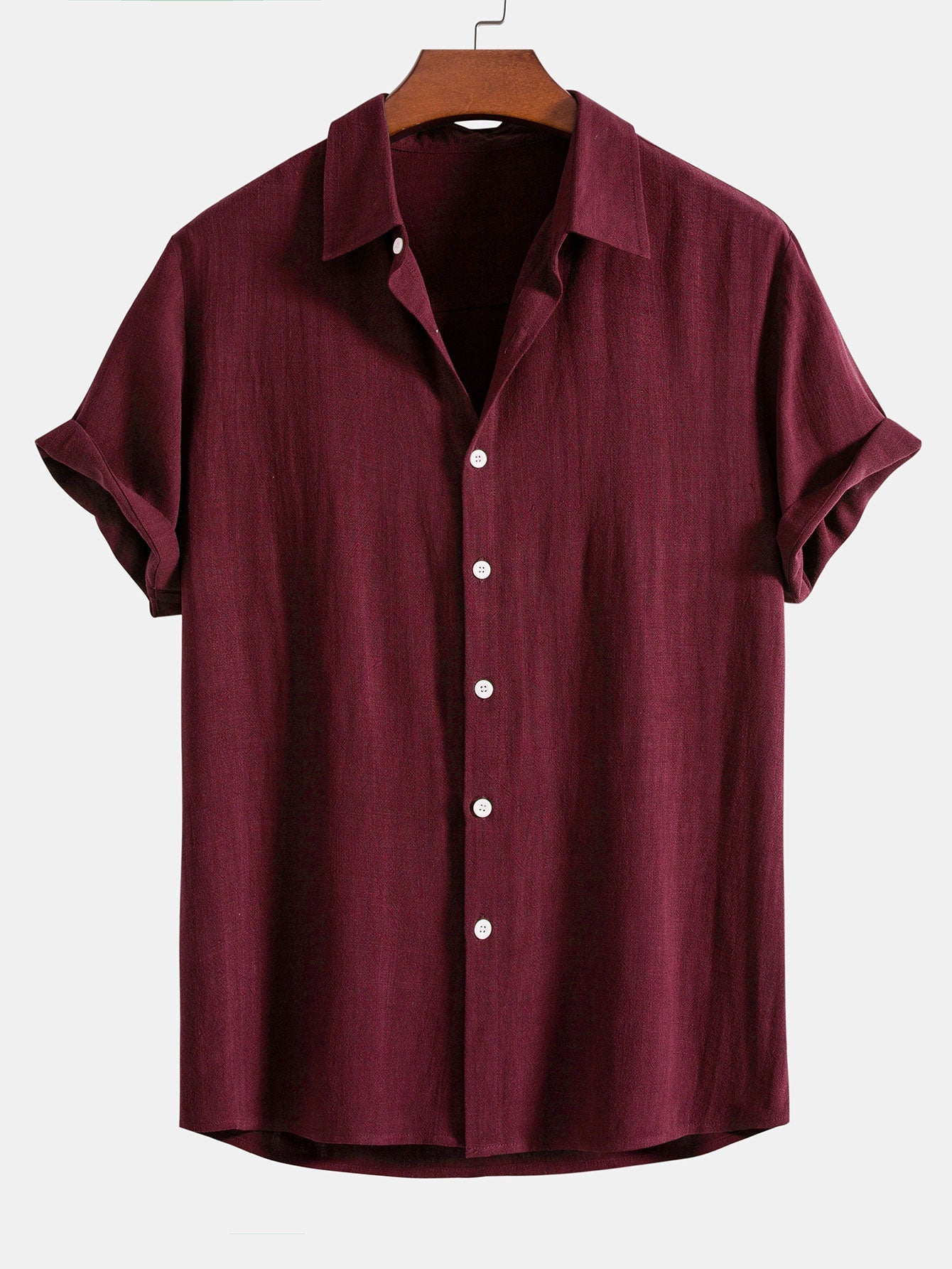 Linen Rayon Blend Button Up Shirt & Crinkled Textured Drawstring Shorts