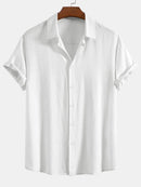 Linen Rayon Blend Button Up Shirt & Crinkled Textured Drawstring Shorts