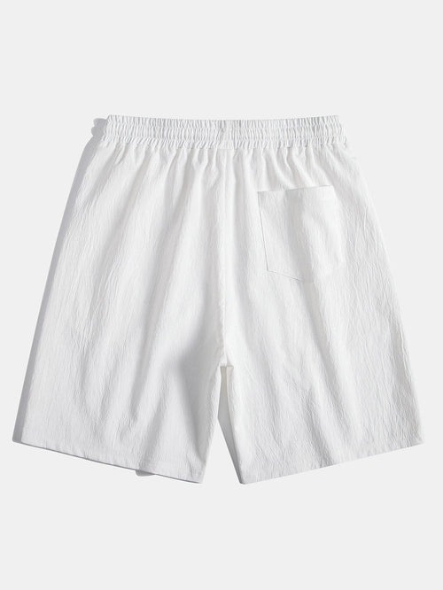 Linen Rayon Blend Button Up Shirt & Crinkled Textured Drawstring Shorts
