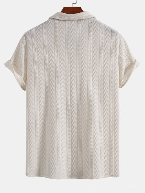 Texture Jacquard Cuban Shirt & Wrinkle Textured Straight Leg Pants