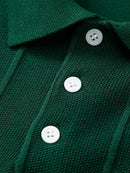 Stripe Jacquard Knit Polo Shirt & Straight Leg Ribbed Pants