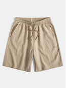 Geometric Jacquard Eyelet Cuban Shirt & Crinkled Textured Drawstring Shorts