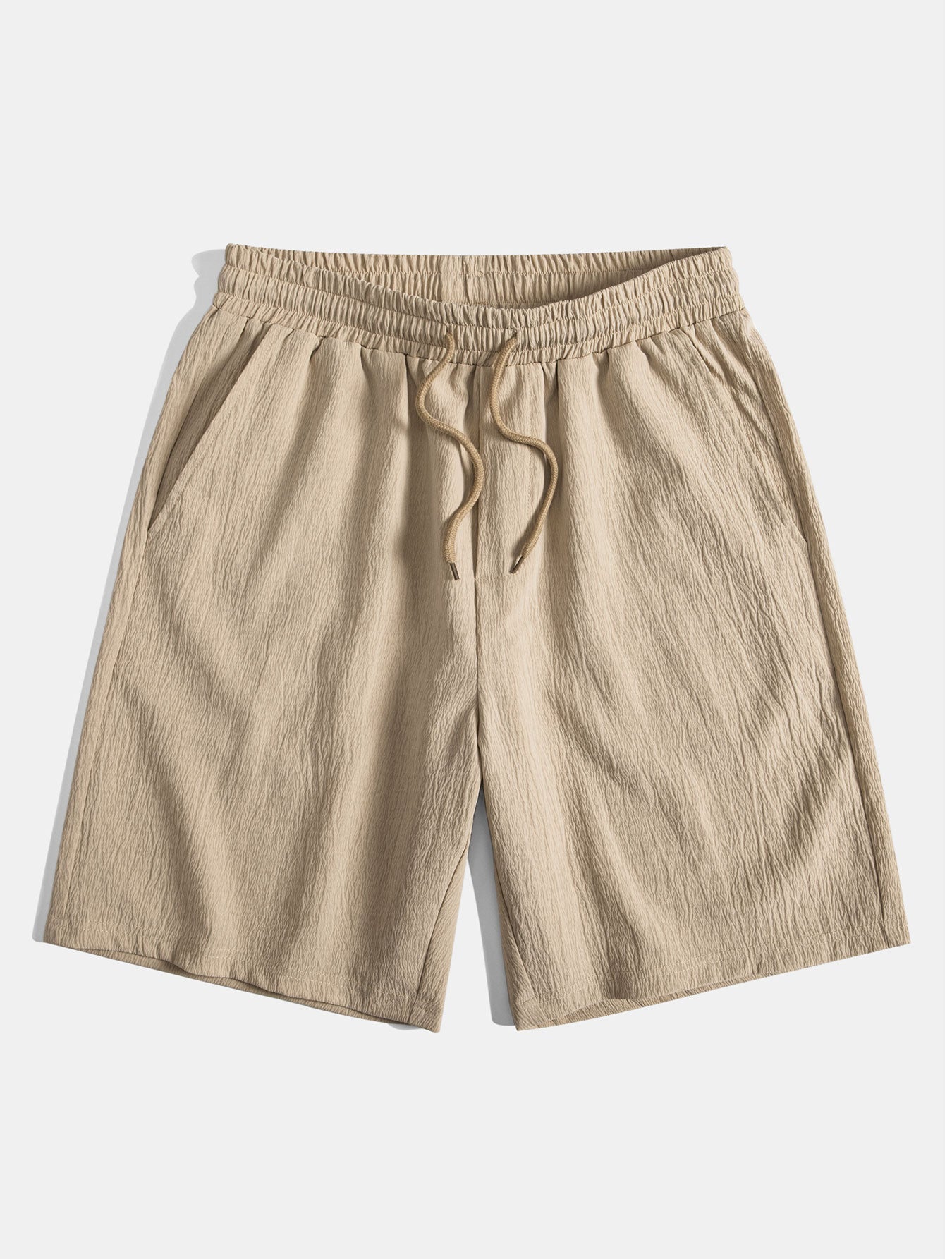 Geometric Jacquard Eyelet Cuban Shirt & Crinkled Textured Drawstring Shorts