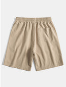 Geometric Striped Jacquard Button Up Shirt & Crinkled Textured Drawstring Shorts