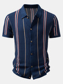 Stripe Crochet Button Up Shirt & Straight Leg Linen Pants