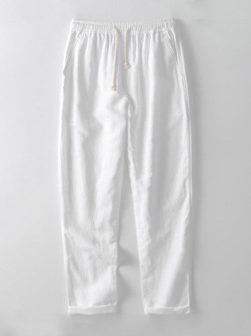Geometric Striped Jacquard Button Up Shirt & Straight Leg Linen Pants