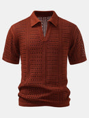 Crochet  V Neck Polo Shirt & Straight Leg Linen Pants