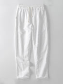 V Neck Linen Rayon Blend Shirt & Straight Leg Linen Pants