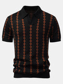 Geometric Knit V Neck Polo Shirt & Slim Fit Tapered Trousers