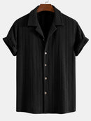 Texture Jacquard Cuban Shirt & Wrinkle Textured Straight Leg Pants