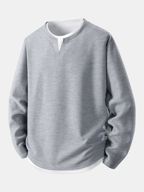 Relax Fit Long Sleeve 2 In 1 Waffle T-Shirt & Single Pleat Drawstring Straight Leg Pants
