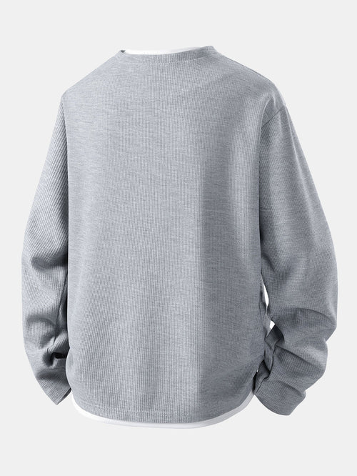 Relax Fit Long Sleeve 2 In 1 Waffle T-Shirt & Single Pleat Drawstring Straight Leg Pants