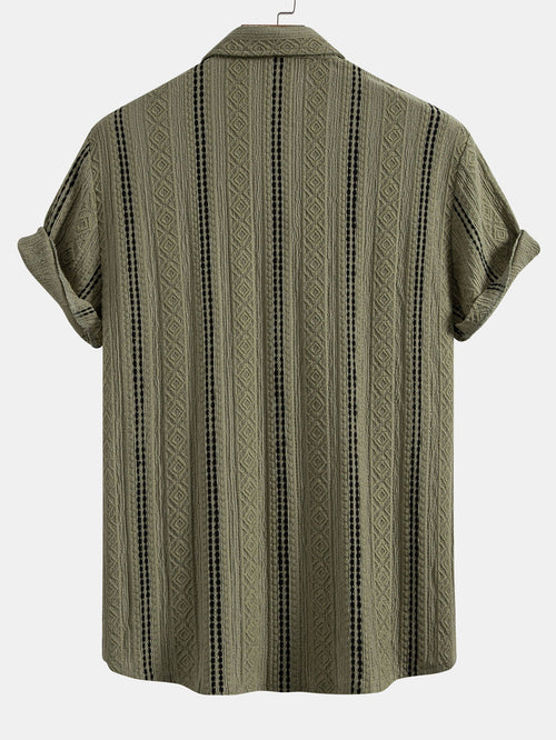 Geometric Striped Jacquard Button Up Shirt & Straight Leg Linen Pants