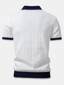 Texture Contrast Knitted V Neck Polo Shirt & Cotton Chino Shorts