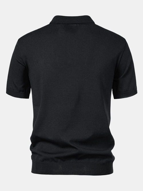 Stripe Jacquard Knit Polo Shirt & Straight Leg Ribbed Pants