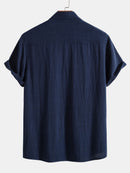 Linen Rayon Blend Button Up Shirt & Crinkled Textured Drawstring Shorts