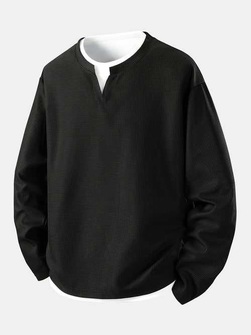 Relax Fit Long Sleeve 2 In 1 Waffle T-Shirt & Single Pleat Drawstring Straight Leg Pants