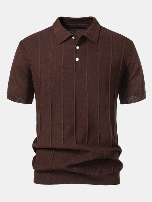 Stripe Jacquard Knit Polo Shirt & Straight Leg Ribbed Pants