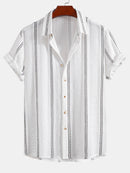 Geometric Striped Jacquard Button Up Shirt & Straight Leg Linen Pants