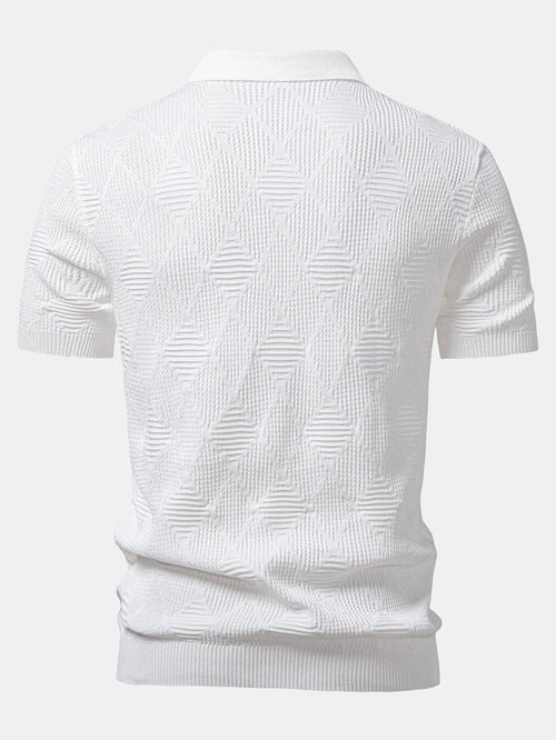 Rhombus Textured Zip Up Knitted Polo Shirt & Slim Fit Tapered Trousers