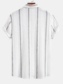 Geometric Striped Jacquard Button Up Shirt & Straight Leg Linen Pants