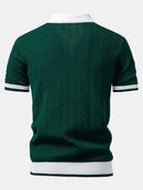 Texture Contrast Knitted V Neck Polo Shirt & Cotton Chino Shorts