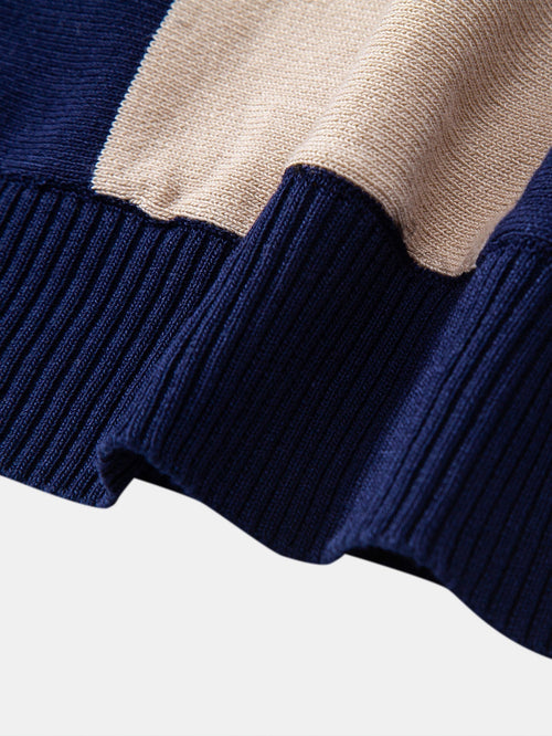 Textured Color Block Knit Polo & Slim Fit Tapered Trousers
