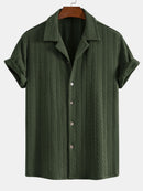 Texture Jacquard Cuban Shirt & Wrinkle Textured Straight Leg Pants