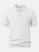 Stripe Jacquard Knit Polo Shirt & Straight Leg Ribbed Pants