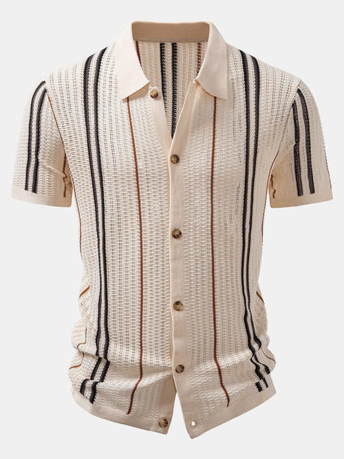 Stripe Crochet Button Up Shirt & Straight Leg Linen Pants