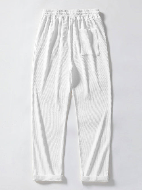 Stripe Jacquard Knit Polo Shirt & Straight Leg Ribbed Pants