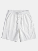 Linen Rayon Blend Button Up Shirt & Crinkled Textured Drawstring Shorts