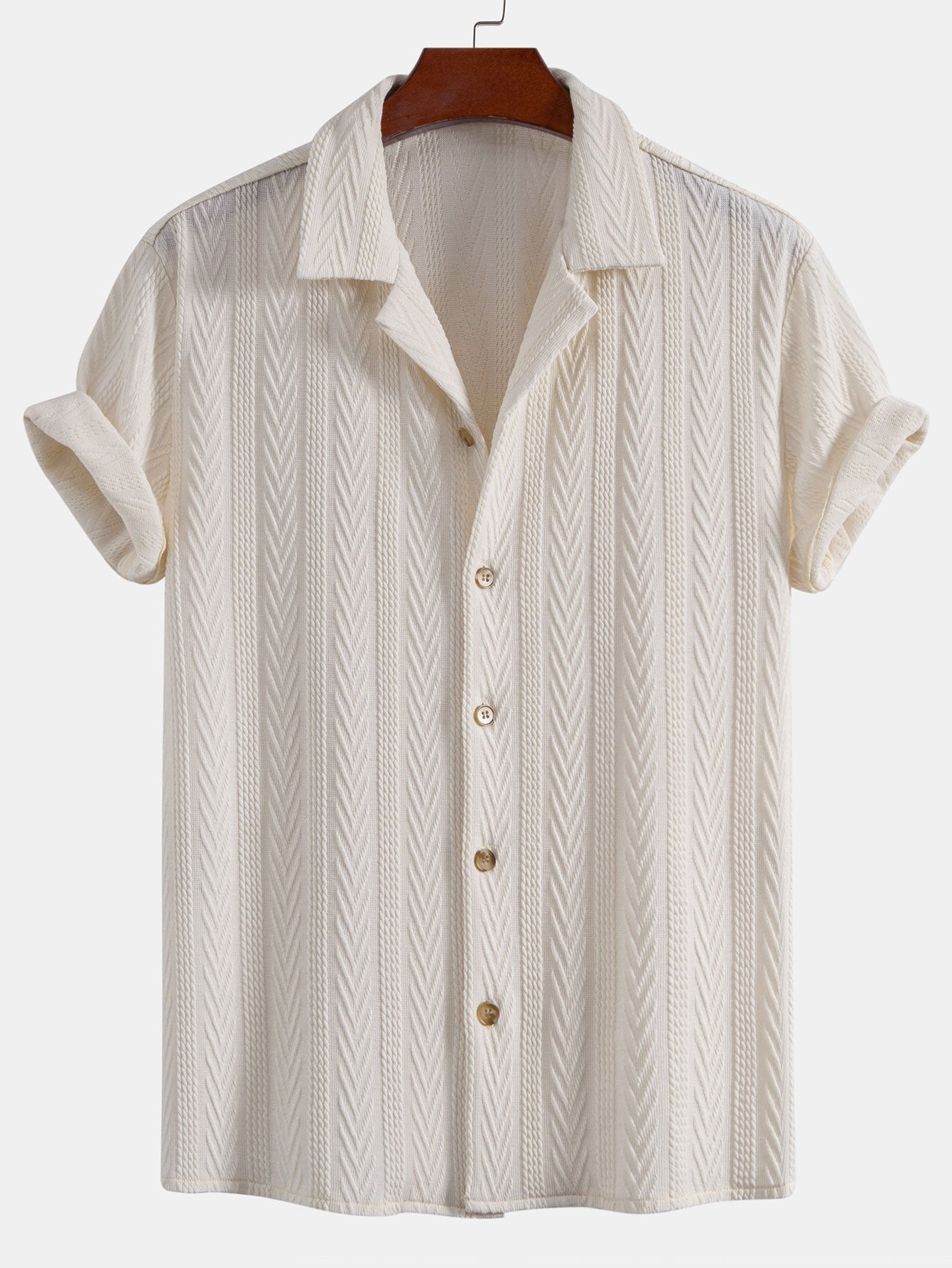 Texture Jacquard Cuban Shirt & Wrinkle Textured Straight Leg Pants