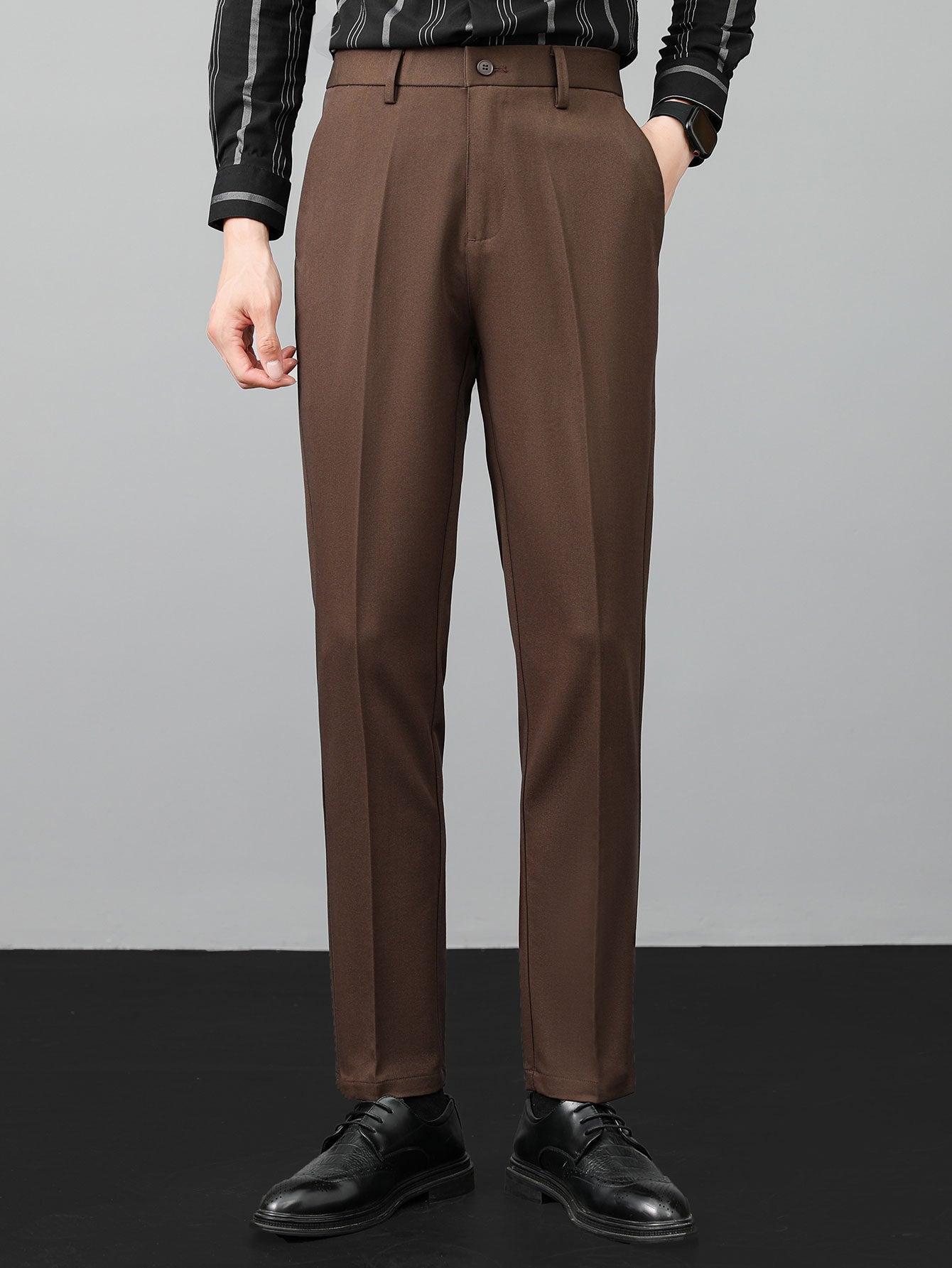 Striped Gradient Knitted Polo Shirt & Slim Fit Tapered Trousers