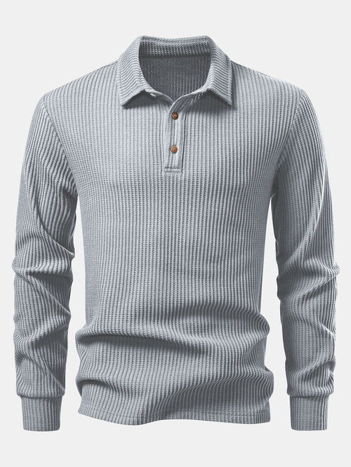 Long Sleeved Knitted Waffle Polo Shirt & Drawstring Knitted Waffle Pants