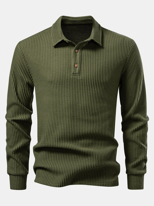 Long Sleeved Knitted Waffle Polo Shirt & Drawstring Knitted Waffle Pants