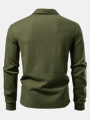 Long Sleeved Knitted Waffle Polo Shirt & Drawstring Knitted Waffle Pants