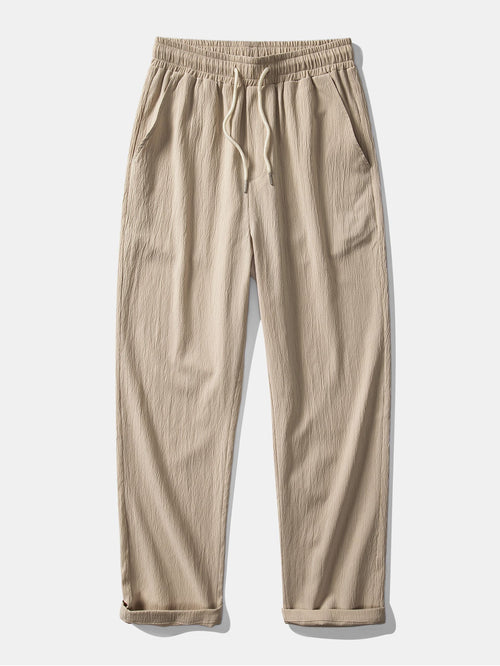 Texture Jacquard Cuban Shirt & Wrinkle Textured Straight Leg Pants