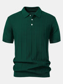 Stripe Jacquard Knit Polo Shirt & Straight Leg Ribbed Pants