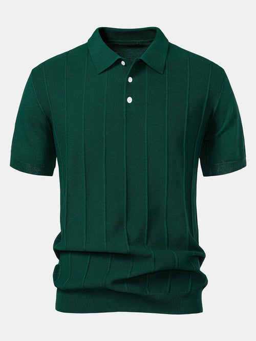 Stripe Jacquard Knit Polo Shirt & Straight Leg Ribbed Pants