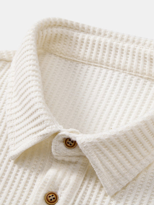 Long Sleeved Knitted Waffle Polo Shirt & Drawstring Knitted Waffle Pants