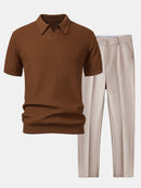 Wave Jacquard Knit V Neck Polo Shirt & Slim Fit Tapered Trousers