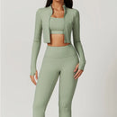 Workout Outfit ActiveWear 3 Pieces Workout Clothes Sports Bra High Waist Gym Leggings Long-Sleeved