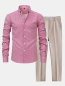 Long Sleeve Stripe Button Up Shirt & Slim Fit Tapered Trousers