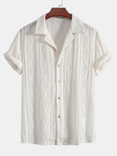 Geometric Jacquard Eyelet Cuban Shirt & Crinkled Textured Drawstring Shorts