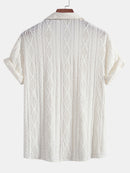 Geometric Jacquard Eyelet Cuban Shirt & Crinkled Textured Drawstring Shorts
