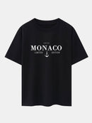 Monaco Slogan Print Drop Shoulder Oversize T-Shirt & Drawstring Corduroy Shorts