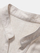 V Neck Linen Rayon Blend Shirt & Straight Leg Linen Pants