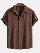 Geometric Jacquard Eyelet Cuban Shirt & Crinkled Textured Drawstring Shorts