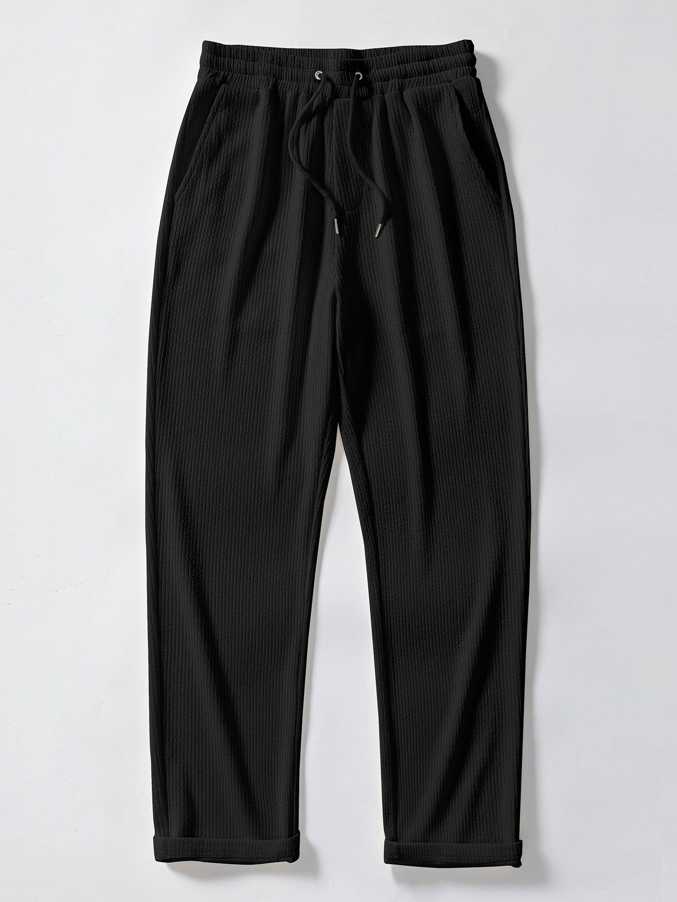 Stripe Jacquard Knit Polo Shirt & Straight Leg Ribbed Pants